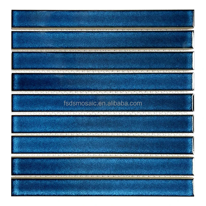 Sapphire Blue  Color Strip Shape Wholesale Kitchen Shower Bathroom Wall Backsplash Glossy Glazed Tile Ceramic Mosaic