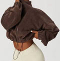 Stand Collar Fleece Jacket Ladies Warm Cropped Blank Hoodies With Zipper Fashion Hoodies and Sweatshirts for Women