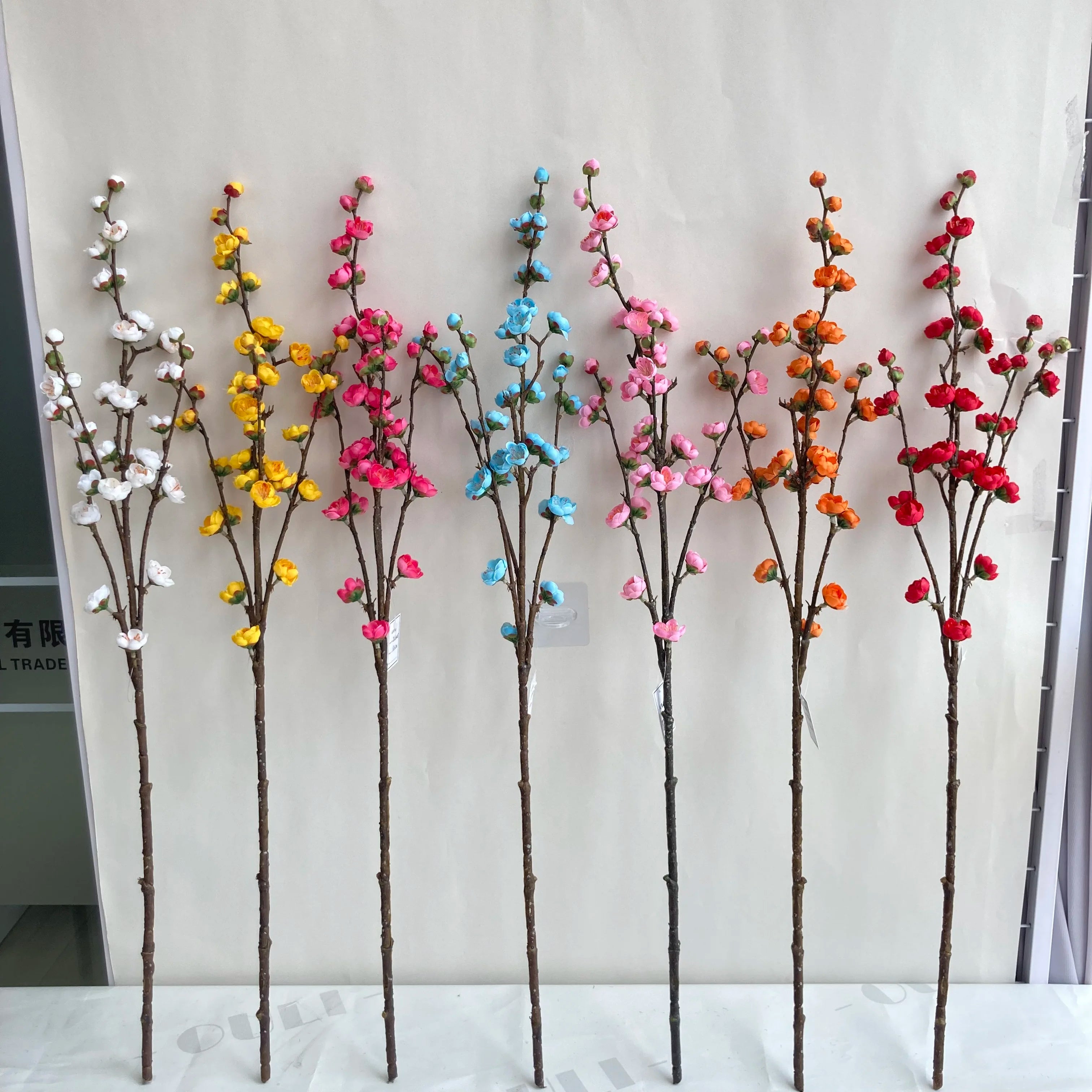 O-09031 Artificial Snow Wintersweet Blossom Silk Cloth Flower Cherry Blossom Wholesale Real Touch Long Stick Plum Blossom