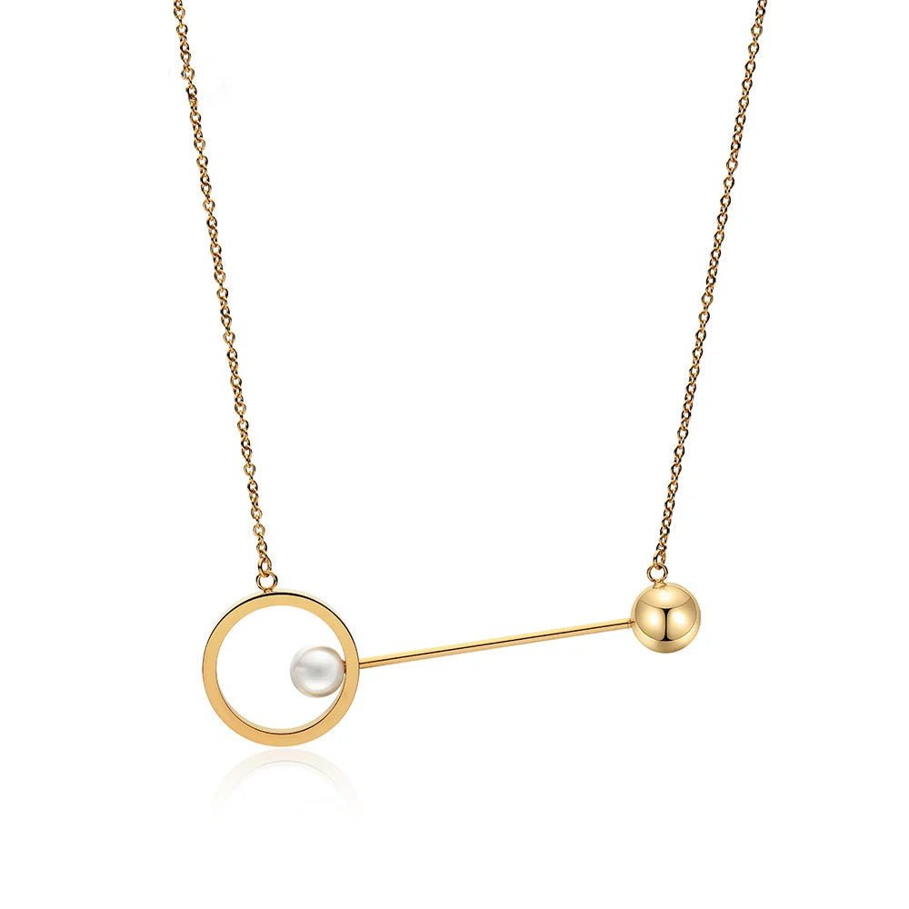 Stainless Steel Necklace Women Chocker Imitation Pearl and Ball Choker Necklace Gold Color Necklaces Pendants