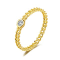 CZCITY Simple 925 Sterling Silver Twisted Ring for Women Elegant 14K Gold Plated Jewelry Bezel Set Diamond Zircon Ring