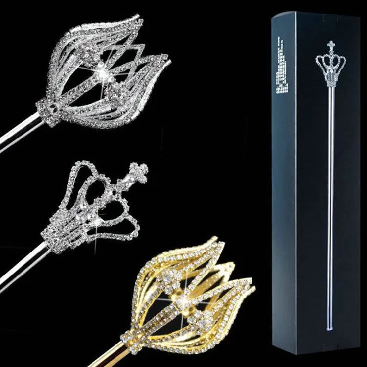 Qushine Wholesale Silver Gold Magic Fairy Wand Party Costume Crystal Rhinestone Wedding Bridal Queen Scepters