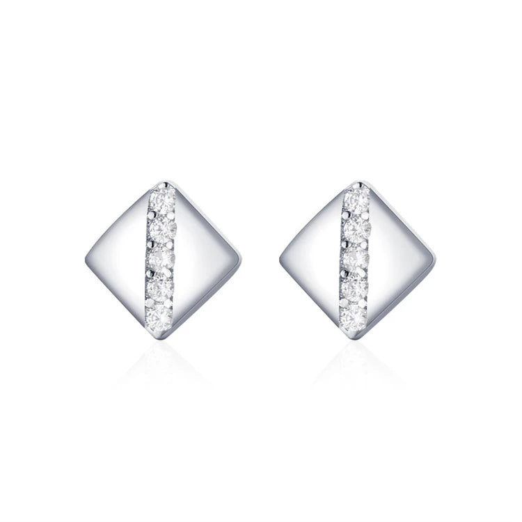Simple Tiny 925 Sterling Silver Micro Inlay Cubic Zircon Minimalist Square Shape Stud Earrings for Women