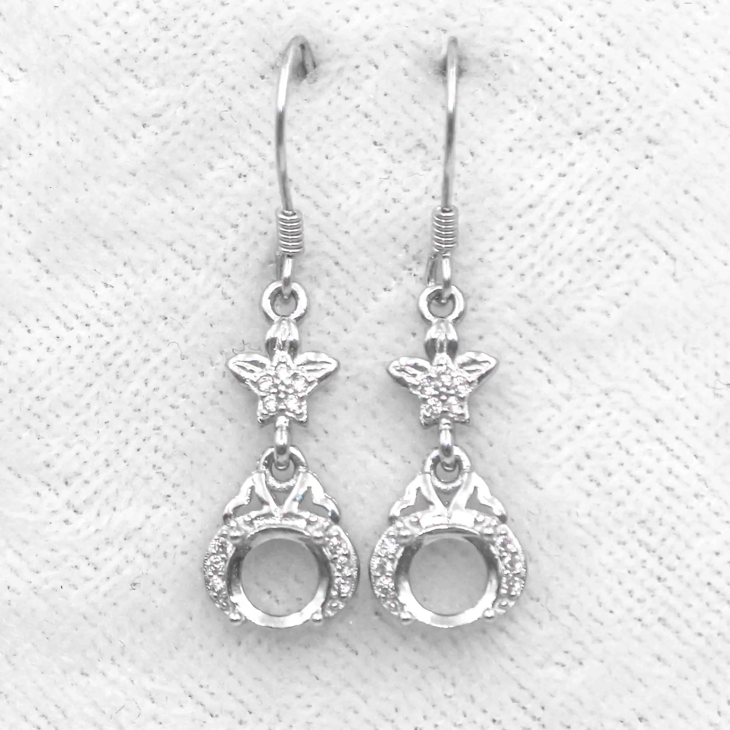 Sterling Silver 6*6mm Semi Mount Hoop Earrings Frame Empty Support Blank Setting S925 Base Without Center Stone for DIY Inlay