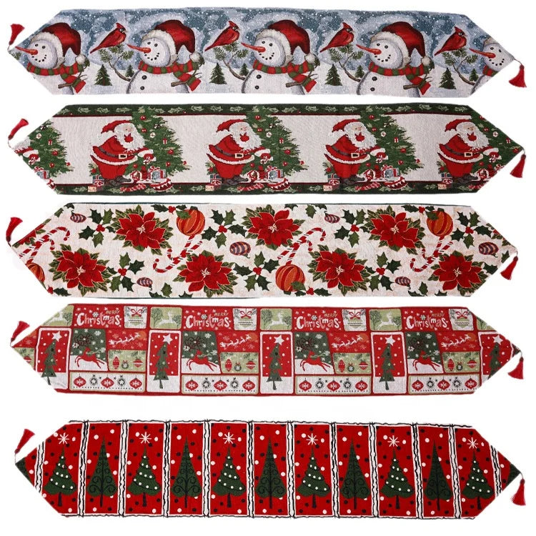 YQ-145 Navidad Knitted Jacquard Snowman Farmhouse Christmas Cotton Table Runners