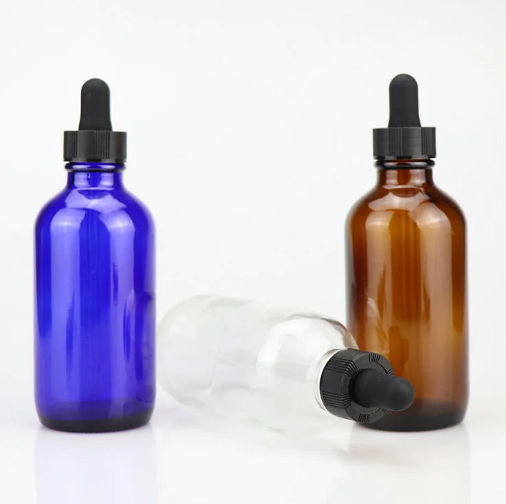 30ml 60ml 120ml Clear Amber Round Glass Dropper Bottle with Screw Cap and Decals 1oz 2oz 4oz 8oz 16oz Essential Oil Bottles