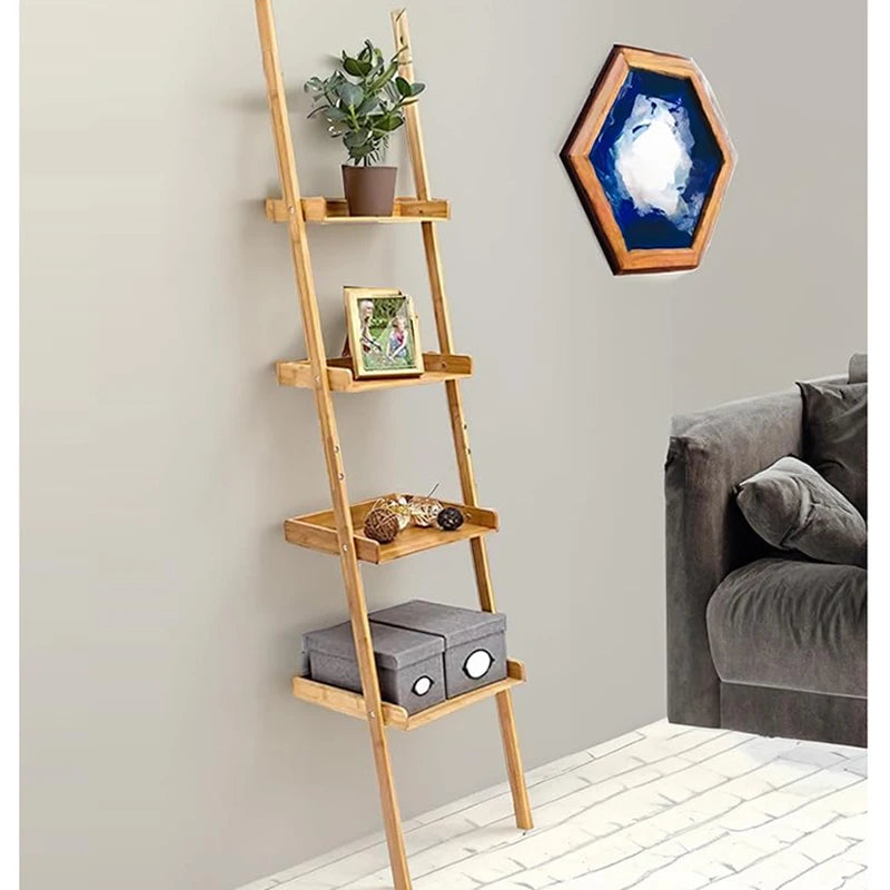 Free Standing Storage Rack Book Shelves Plants Stand Display Shelf Living Room Bedroom Office Bamboo 4-Tier Ladder Shelf