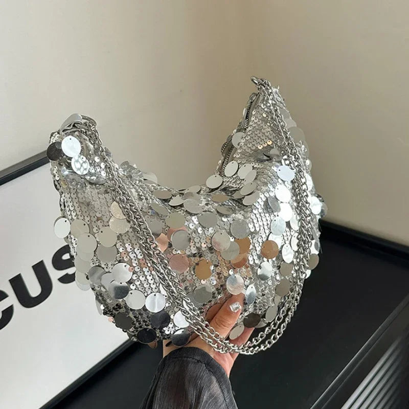 Half Moon Design Women's Shoulder Bags Fashion Sequin Hobos Ladies Evening Bag Handbags Chain Crossbody Female Clutch Purse