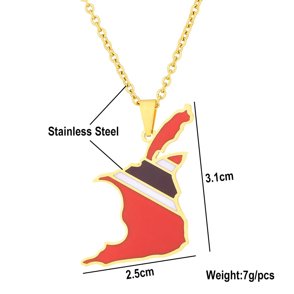 BINSHUO Wholesale Custom Stainless Steel Jewelry Drop Oil Republic of Trinidad and Tobago Map Flag Men Pendant Necklace Women