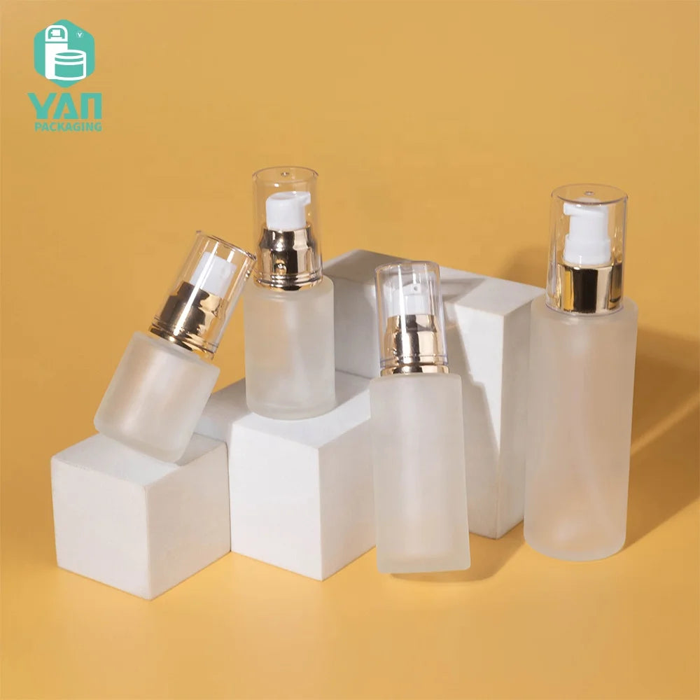 YAN Packaging Luxury Gold Pump Glass Body Lotion Toner Bottle 20ml 30ml 50ml 100ml Empty Body Cosmetic Wholesale Hot Selling