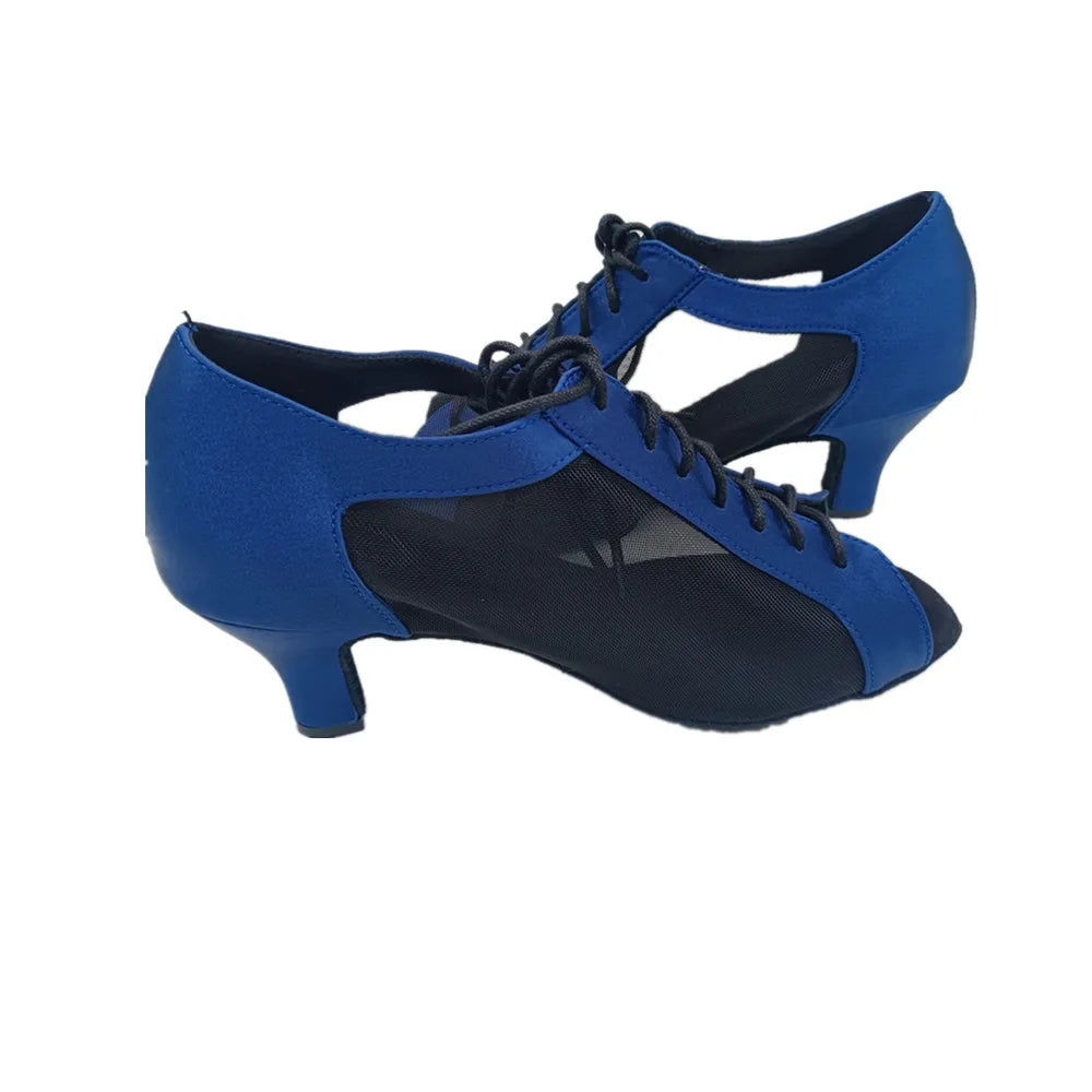 Evkoodance Brand New Arrival Women's Latin Dance Shoes Blue Suede Sole with Low Heel Professional Jazz Teacher's Shoes for Girls