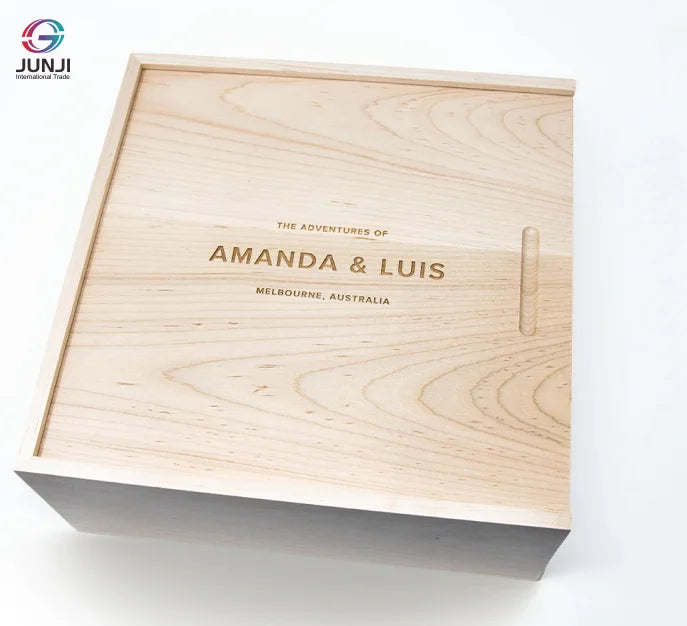 JUNJI Modern Minimalist Large Wood Personalized Keepsake Photo Wedding Wood Gift Box
