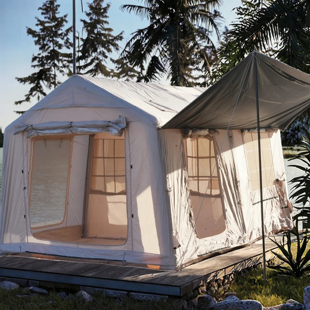 Luxury Four Season 12 Square Meter UV Resistant Outdoor Hiking Camping Strong Oxford Waterproof Inflatable Camping Air Tent