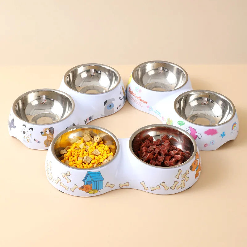 Wholesale Printing Melamine Stainless Steel Double Cat Dog Bowl