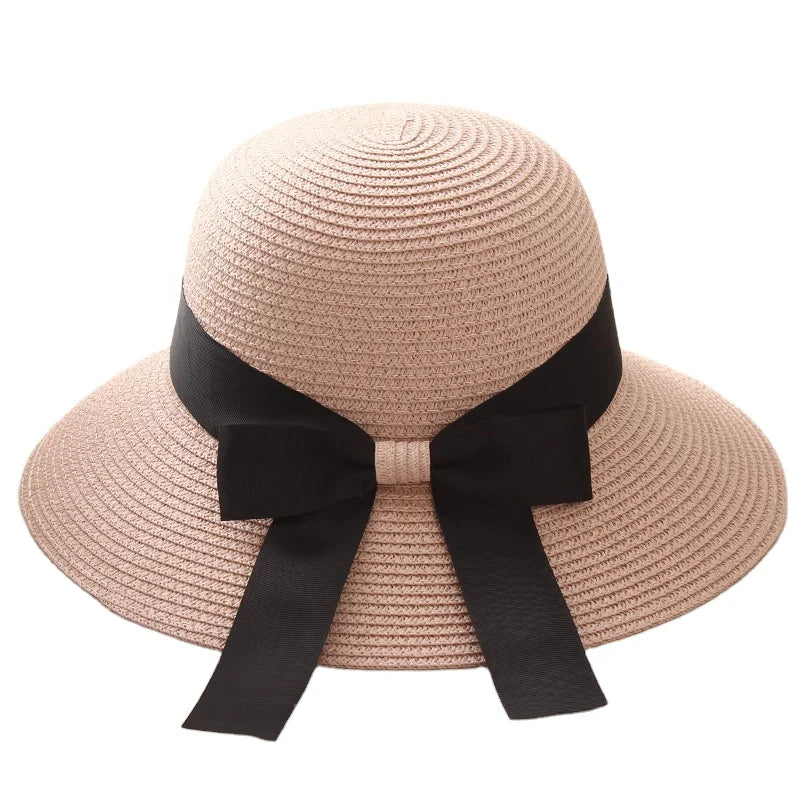 Wholesale Cheap Foldable Summer Outdoor Sunshade Ribbon Paper Logo Custom Custom Beach Hats for Women Summer Straw Hat