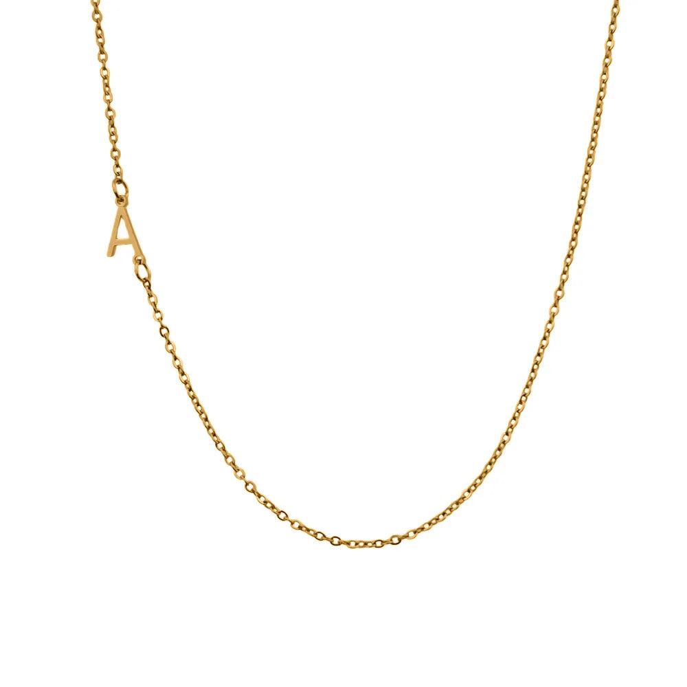 NS1382 Waterproof Non Tarnish Dainty Gold Stainless Steel Letter Initial Alphabet Pendant Chain Necklace for Women