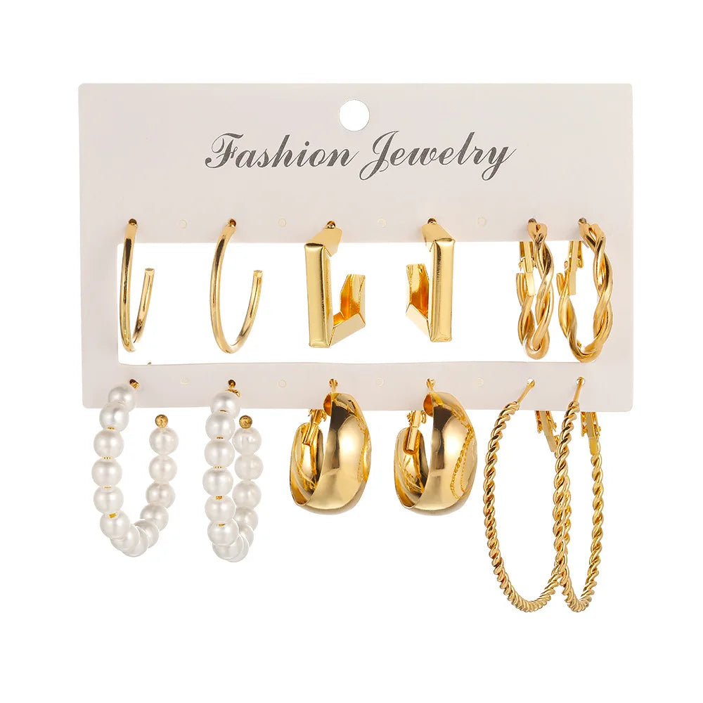 Advanced Sense Square Geometric Earrings Set New Style Luxury Retro Pearl Jewelry with Gold-Plated Diamond for Women