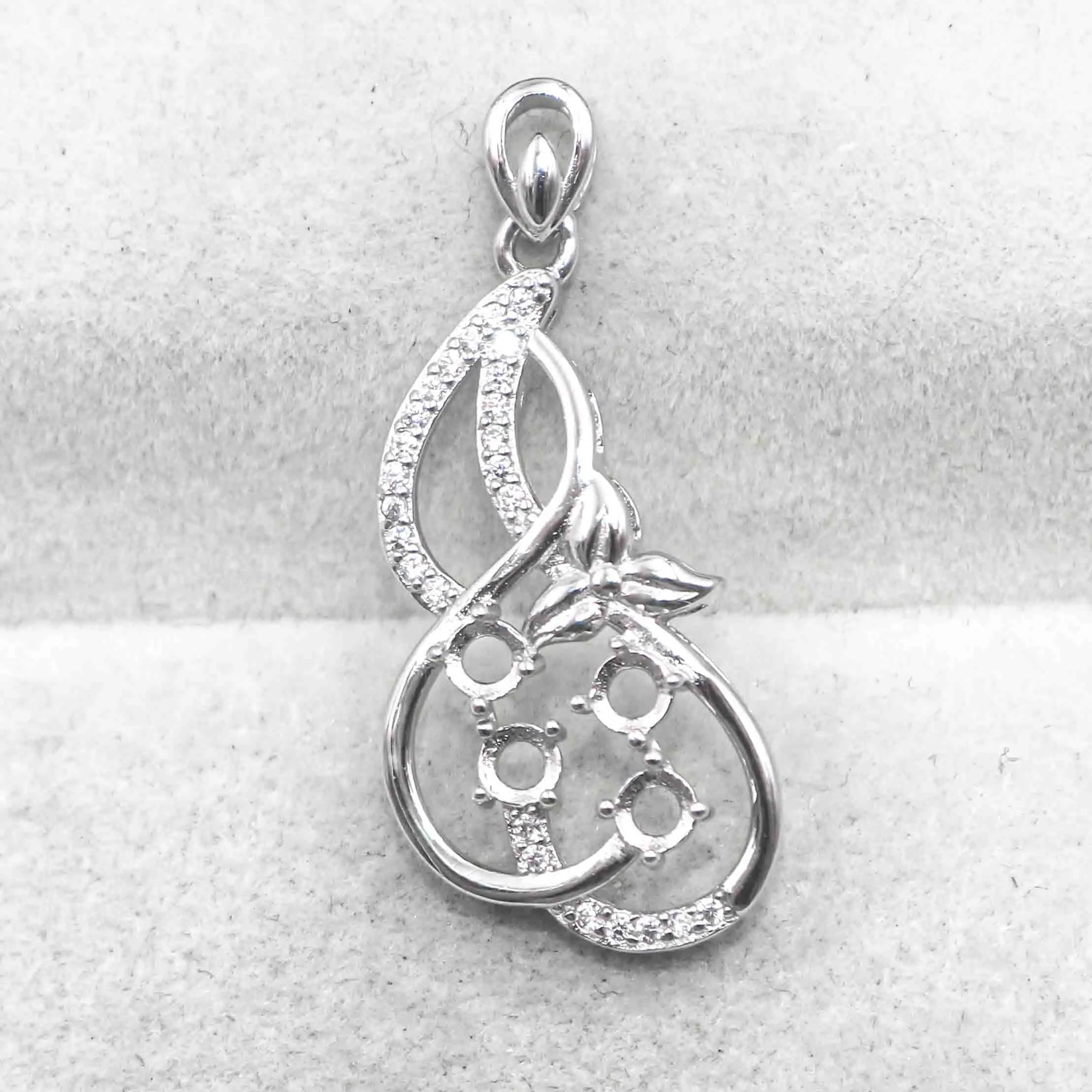 Sterling Silver 3*3mm Semi Mount Pendant Empty Frame Blank Support Setting S925 Base Holder Without Center Stone for DIY Inlay