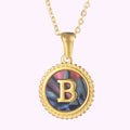 Natural Sea Shell Initial A-Z Letter Necklace Gold Plated Stainless Steel Round Abalone Shell Alphabet Pendant Necklace