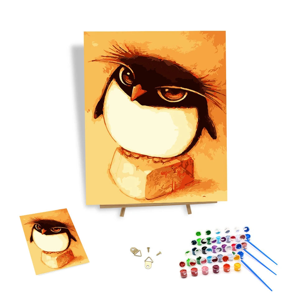 Trend Products Animal Painting by Numbers for Kids Easy Hand-painted Owl Paint by Numbers with Framed Canvas
