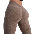 Women's High Waist Thick Soft Compression Seamless V Cut Scrunch Tie Dye Four-Way Stretch Smart Fabric Workout Sets Adults