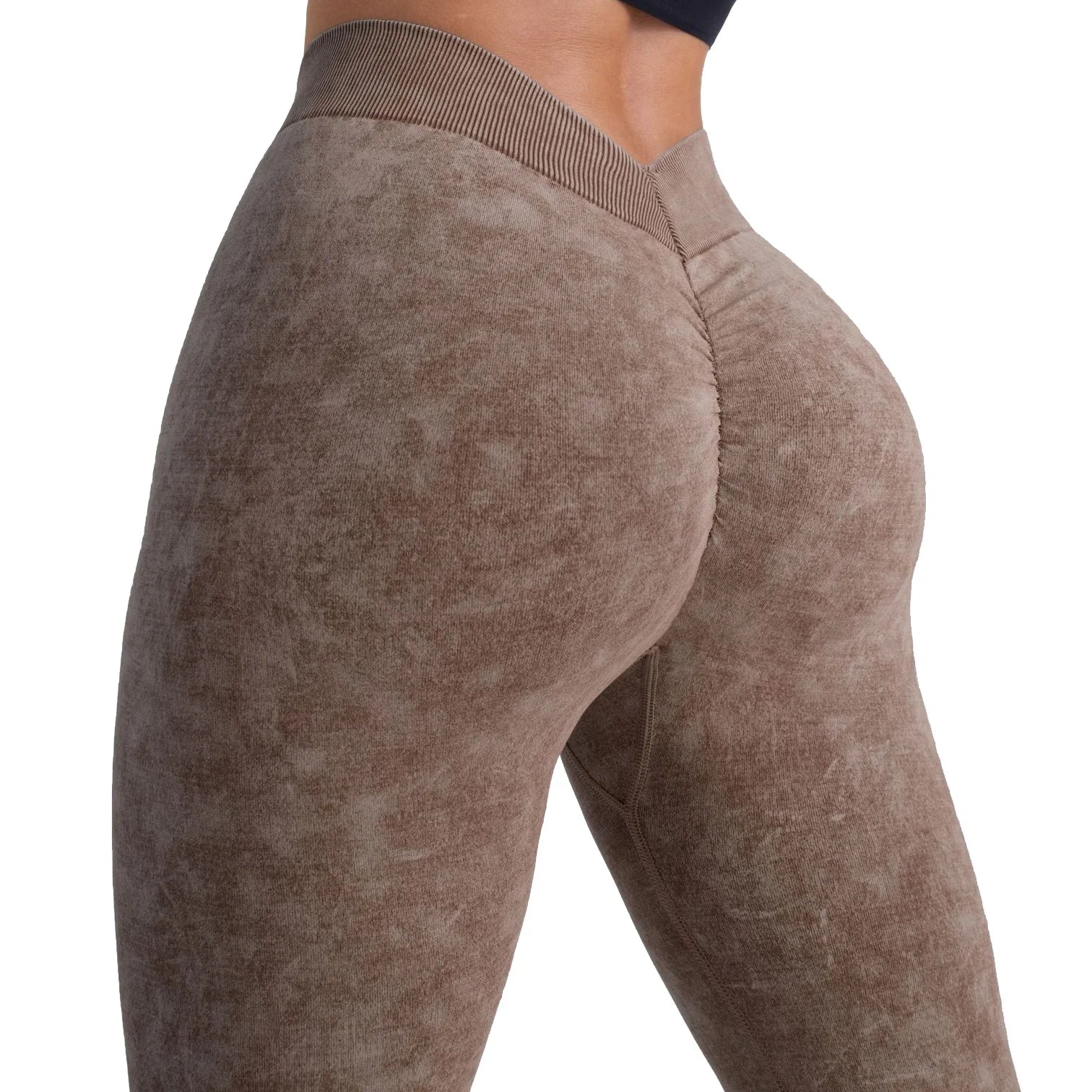 Women's High Waist Thick Soft Compression Seamless V Cut Scrunch Tie Dye Four-Way Stretch Smart Fabric Workout Sets Adults
