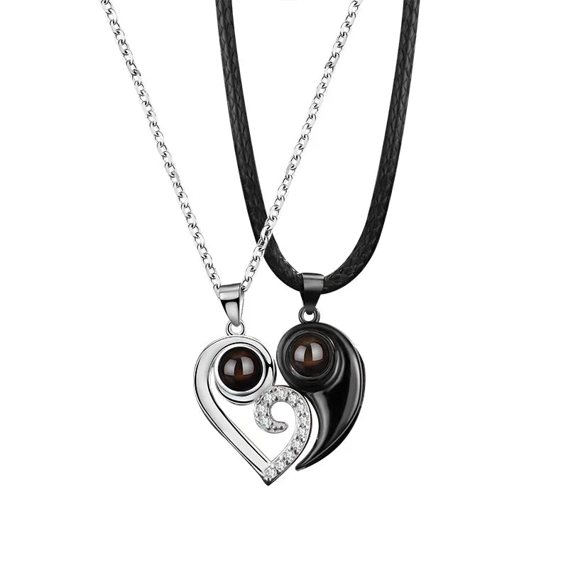 JOYFFO 925 Silver Trendy Heart Necklace with 100 Languages 'I Love You' Projection Holiday Gift for Wives or Moms