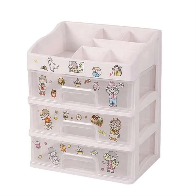 HelloWorld Multi-layer Shelf Office Stationery Storage Box Desktop Desk Storage Box Large Capacity Transparent Drawer Storage Box