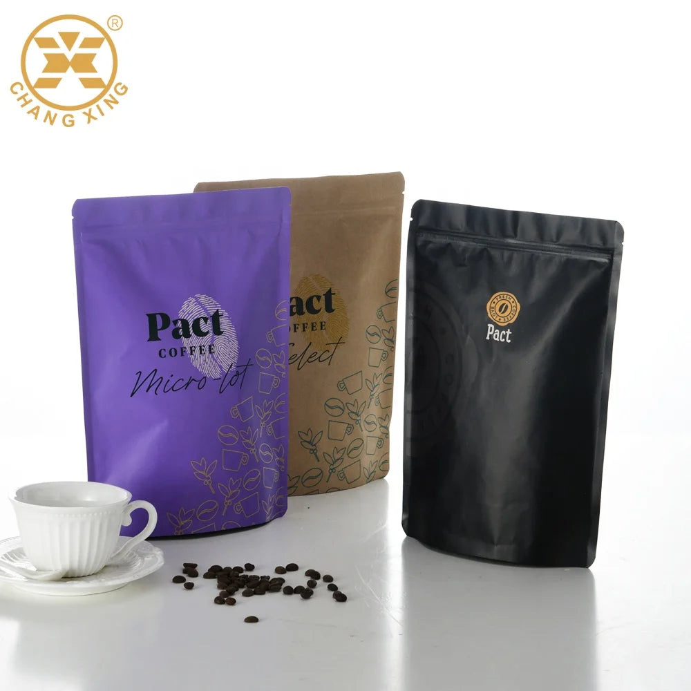 Custom Printed Food Packaging 1kg 500g Brown White Kraft Paper Bags Ziplock Stand up Paper Coffee Bean Pouch Bags With Valve