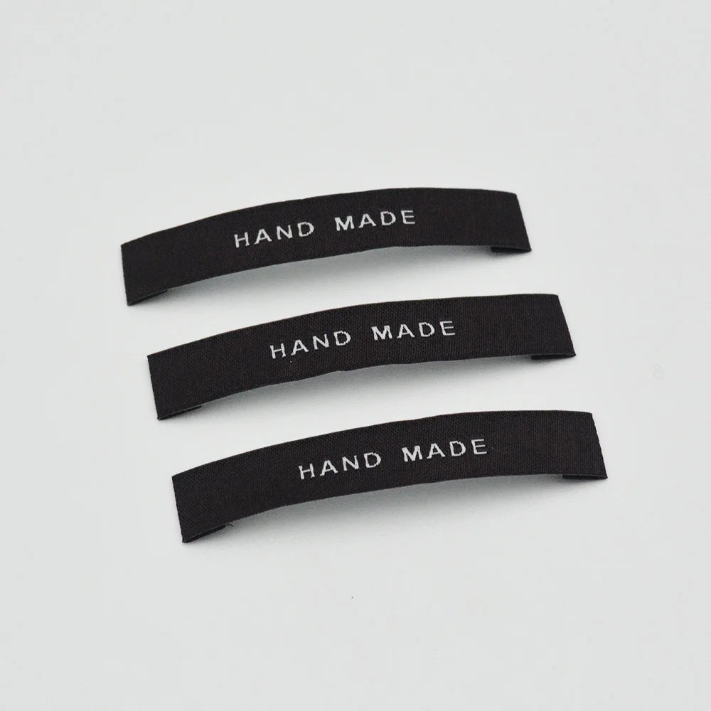 China Wholesale Custom Logo Hand Made Item Woven Neck Labels High Density Fabric Clothing Labels Pegatinas Y Etiquetas