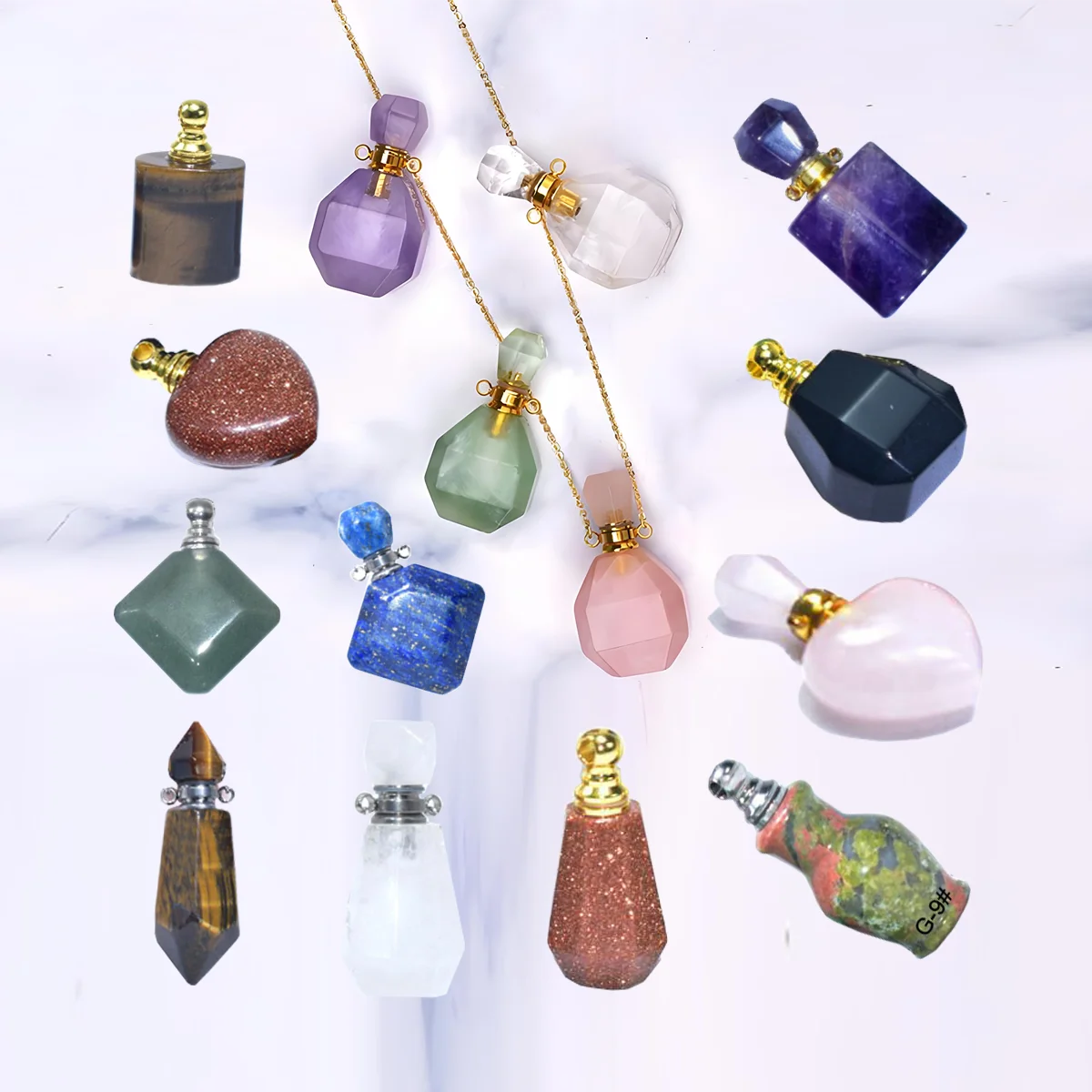Travel Small Car Glass Luxury DIY Fashion Amethyst Rose Quartz Natural Gemstone Perfume Bottle Crystal Craft Pendant