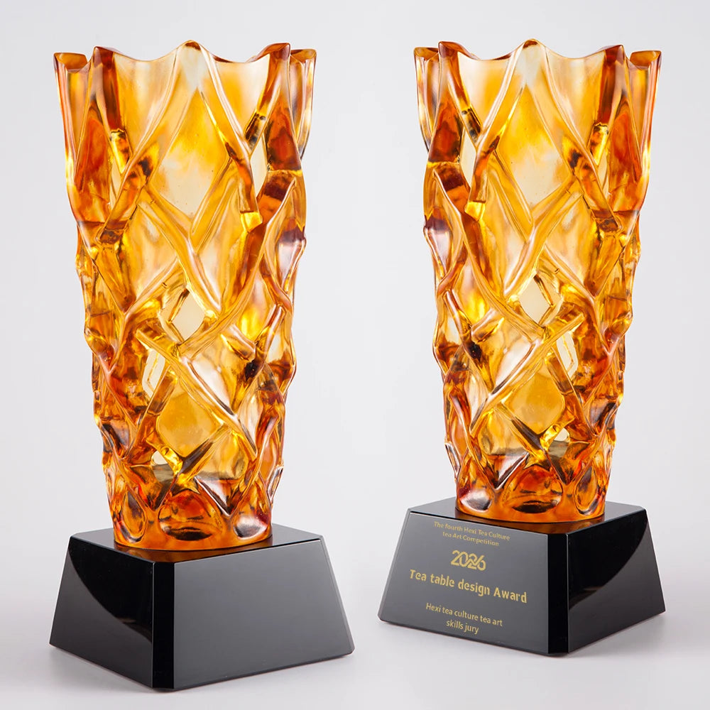 Jadevertu New Arrival Luxury Traditional Large Table Glass Crystal Vase with Pate-de-Verre Technique for Home Decoration