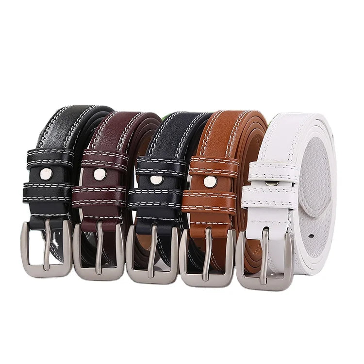 Hot Selling Double-thread Craft Ladies Pu Belt Korean Version Multi-color Youth Student Pin-buckle Trousers Belt