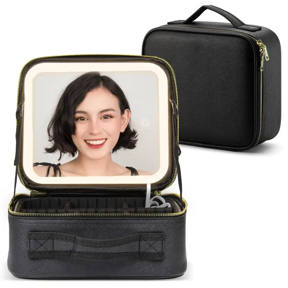 Super Hot Customized Makeup Bag Adjustable Brightness 3 Colors Makeup Bag with Led Mirror