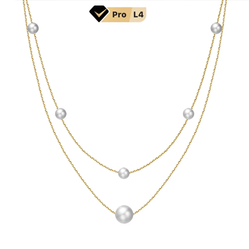 RINNTIN GPN31 Fine Jewelry 14K Gold Plated Double Layers Pearl Necklace 925 Sterling Silver Freshwater Pearls Necklace