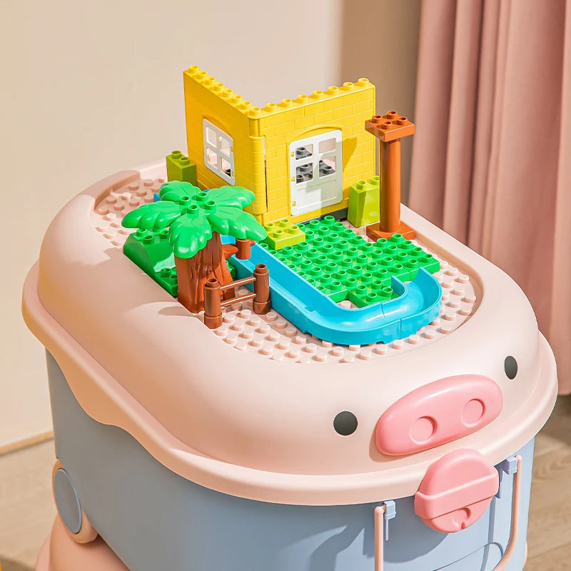 Xing You Large Cute Pig- Shaped Storage Box with Lid and Wheels Children's Storage Containers
