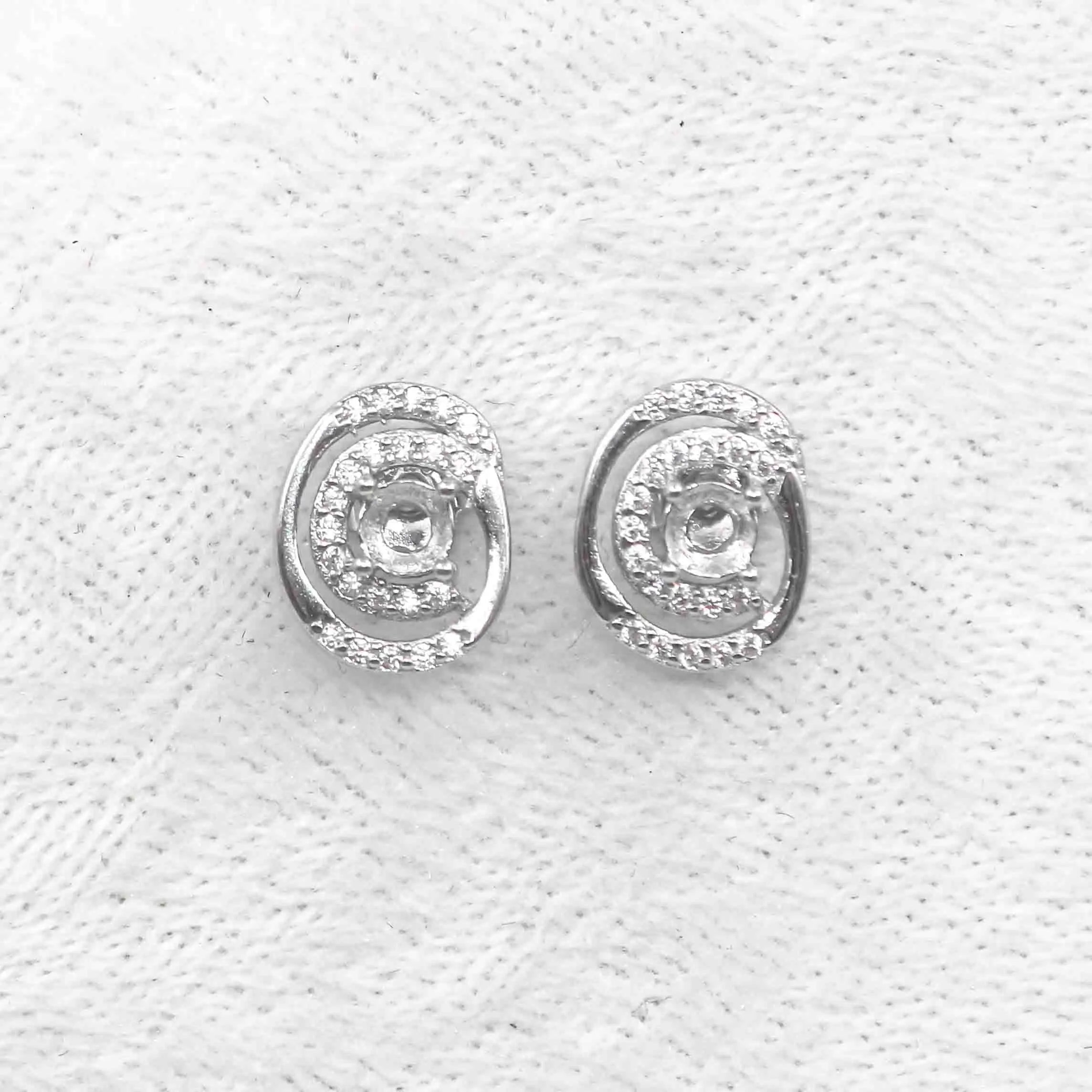 Sterling Silver 4*4mm Semi Mount Stud Earrings Empty Support Blank Claws Setting S925 Base Without Center Stone for DIY Inlay