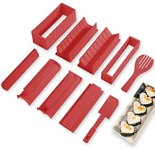 10 Pieces Sushi Making Kit Deluxe Edition With Complete Plastic Sushi Maker Tool Complete With 8 Sushi Rice Roll Mold