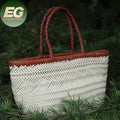 Emg6772 Beach Raffia Shoulder Cnot Zipper Made Women Woven Leather Bags Big Genuine Cowhide Cheap Handmade Hand Ladies Tote Bag
