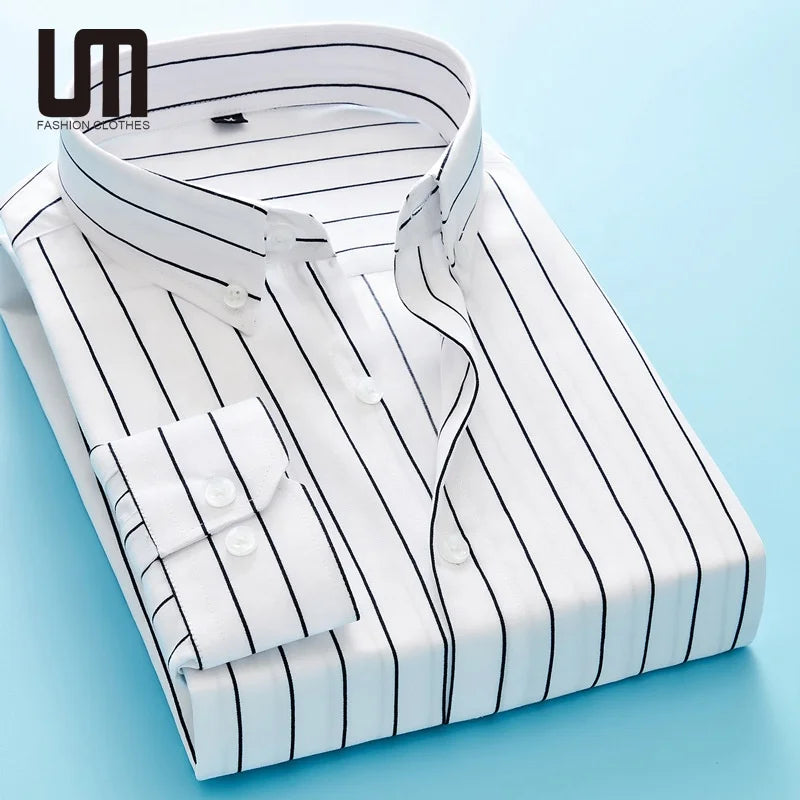 Liu Ming Oem Odm Wholesale Popular Fashion Autumn Men Clothing Striped Long Sleeve Button Formal Business Dress Shirts