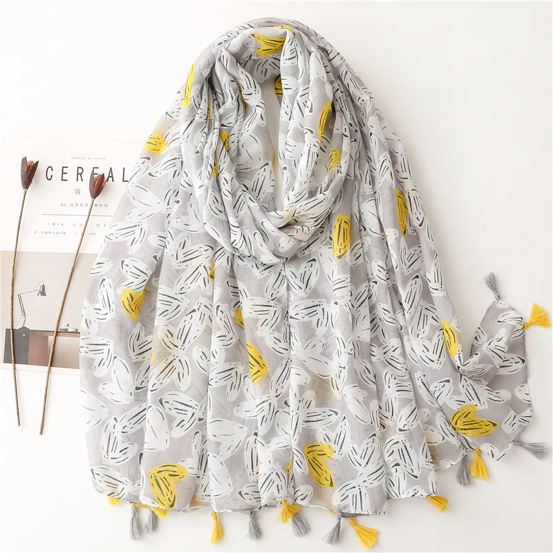 Wholesale Fashion Soft Brand Logo Pattern Printed Wide Linen Shawls Scarfs for Women Stylish Cotton Designer Scarf MegaBDM