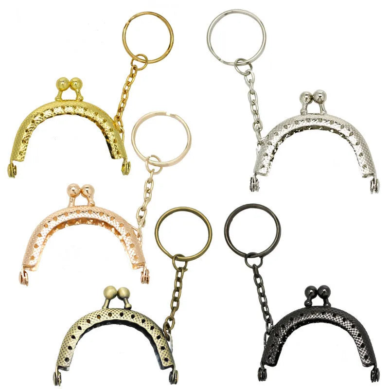 Purse Clasps Frame Kiss Lock Snap Metal for Coin Purse Bag Making - DIY Handmade Craft Coin Frame Clasp Retro with Key Ring