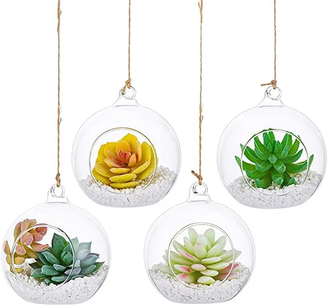 Dropshiping Hanging Glass Planter Round Air Plant Terrarium Decorations With Sling  for Succulent Tillandsia Candle Holder