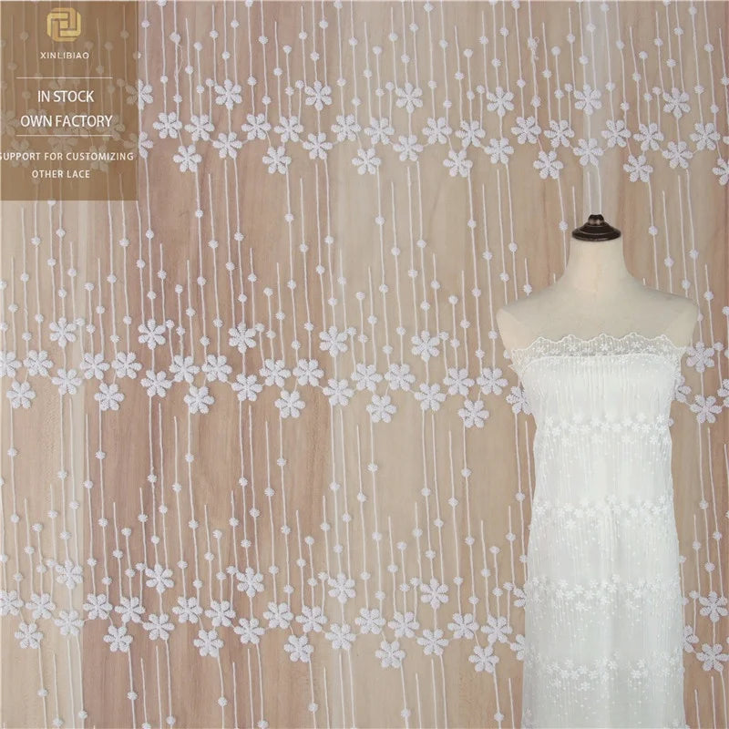 Milk Silk Fabric Full Fringe Flower Embroidery Lace Water Soluble Wedding Dresses Home Decor Soft Clothing Accessories Mesh Type