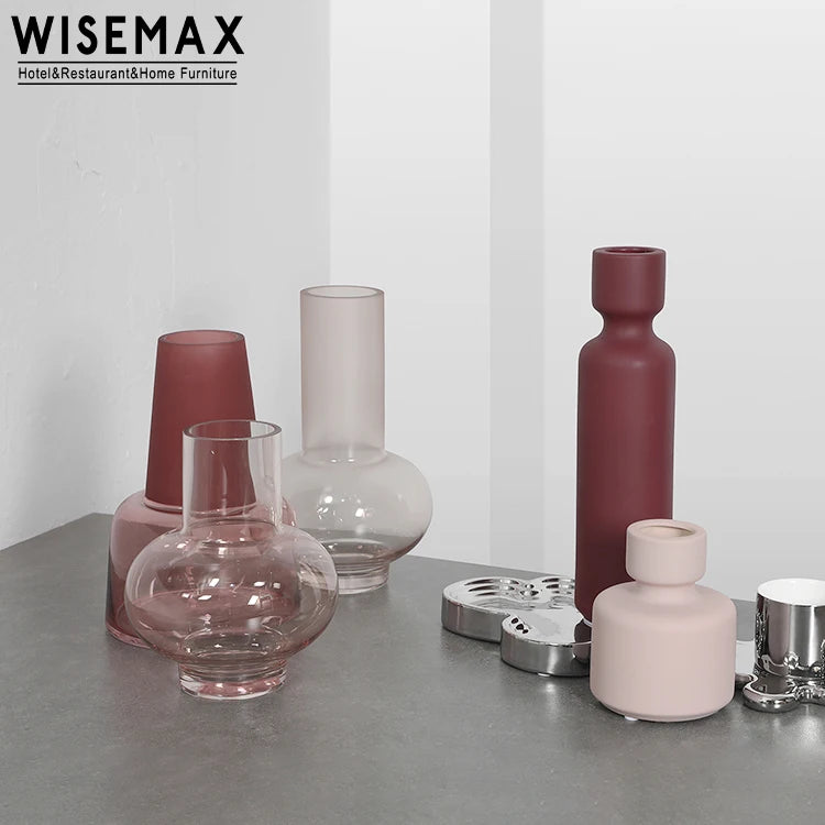 WISEMAX FURNITURE Nordic Home Decor Transparent pink Vase Small Size Glass Table Vase for Living Room