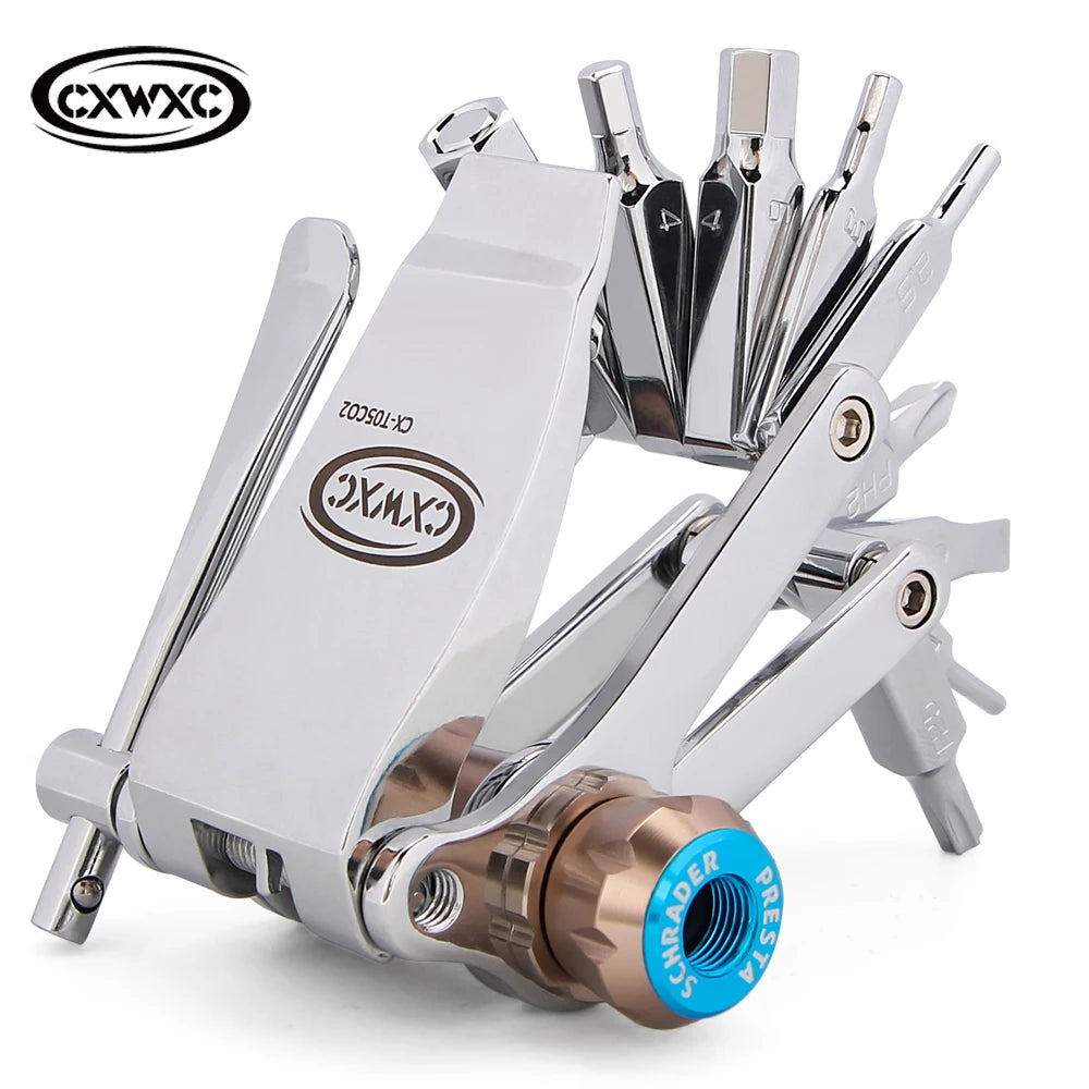CXWXC Bicycle Multifunction Tools Tire Lever Allen Hex Key Maintenance Repair Tool Kit Set 16 in 1 Cr-V Steel for Cycling