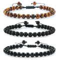 SC Hot Selling Honorable Men's Bracelets 6MM Tiger Eye Stone Beaded Bracelet Adjustable Black Agate Natural Stone Bracelets