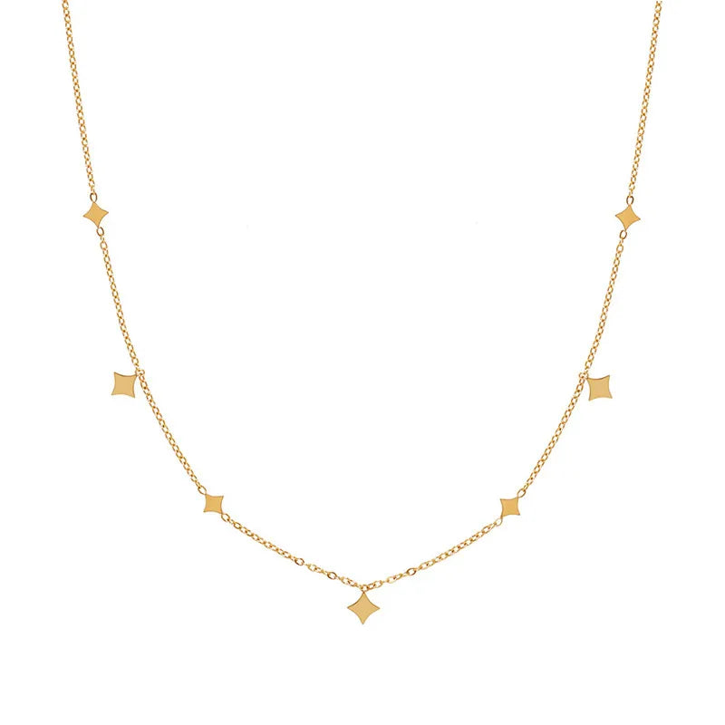 Wholesale Fashion Jewelry Stainless Steel Waterproof 18K Gold Plated Initial Chain Little Stars Simple Necklace