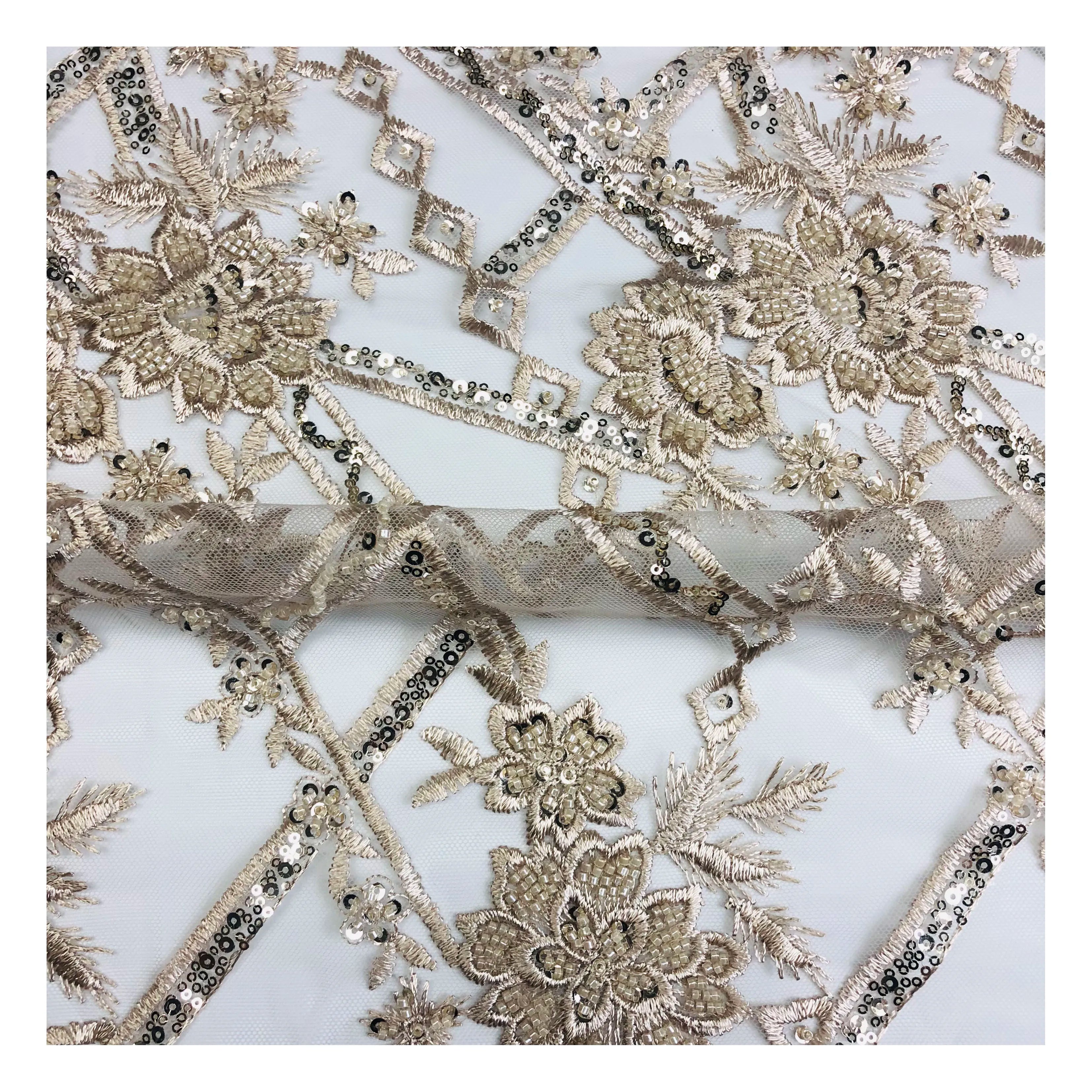 Tailoring Materials New Fashion Heavy Luxury Dresses Beaded Lace Fabric