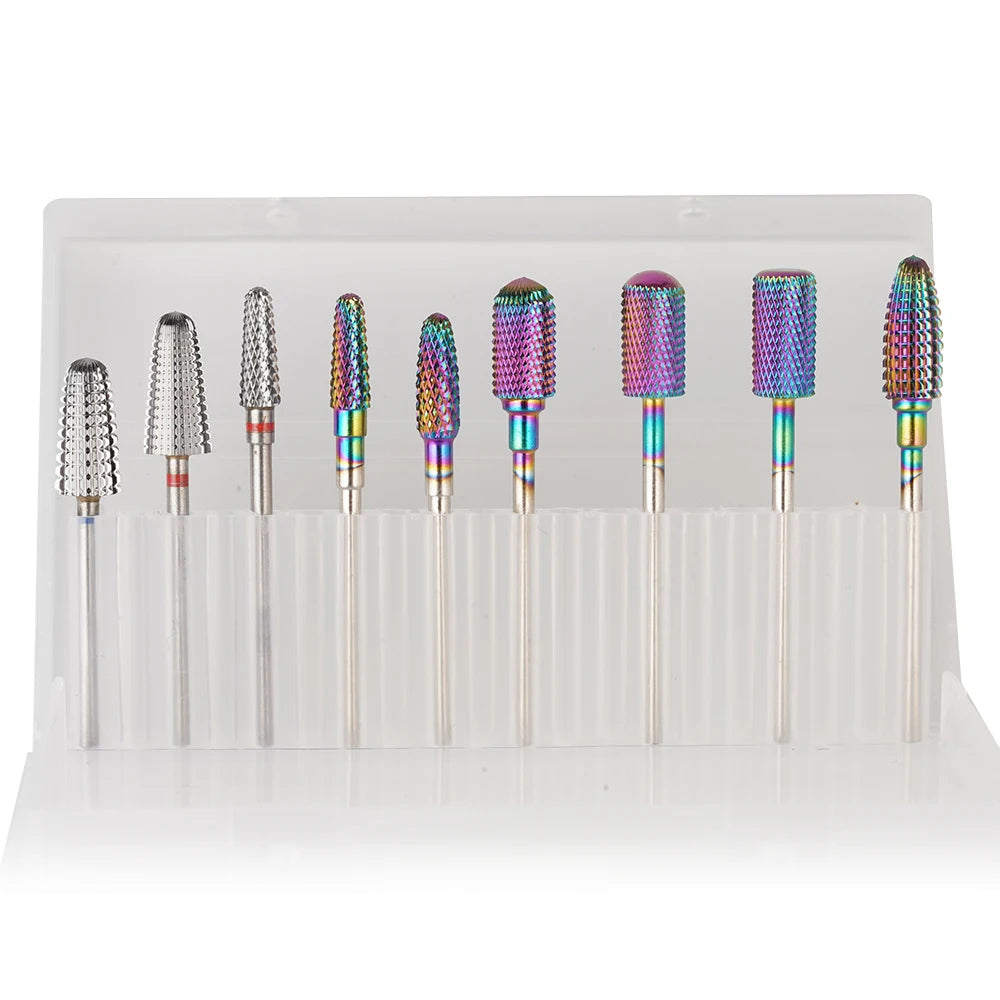 9pcs Carbide Rainbow Coating Nail Drill Bits Set Manicure Nail Gel Quick Removal Set Electric Tungsten Efile Bits Set